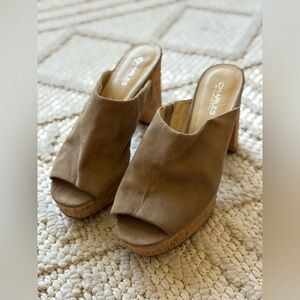 Charles David Taupe Suede Open-Toe Platform Mules